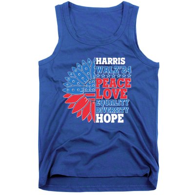 Patriotic Harris Walz Peace Love Equality Diversity Hope 2024 Usa Sunflower Tank Top