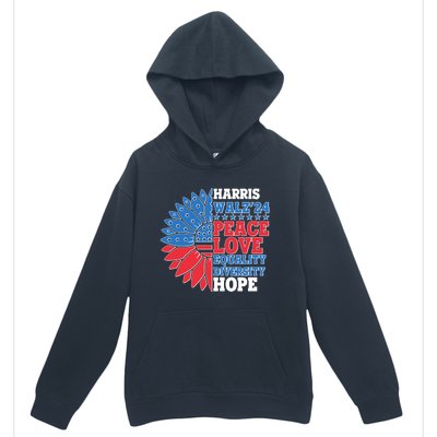 Patriotic Harris Walz Peace Love Equality Diversity Hope 2024 Usa Sunflower Urban Pullover Hoodie