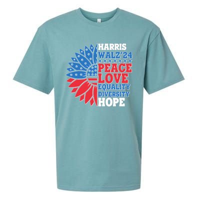 Patriotic Harris Walz Peace Love Equality Diversity Hope 2024 Usa Sunflower Sueded Cloud Jersey T-Shirt