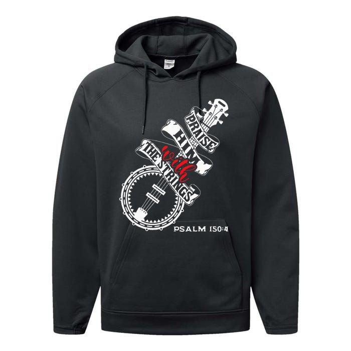 Praise Him With The Strings Banjo Player Bluegrass Performance Fleece Hoodie