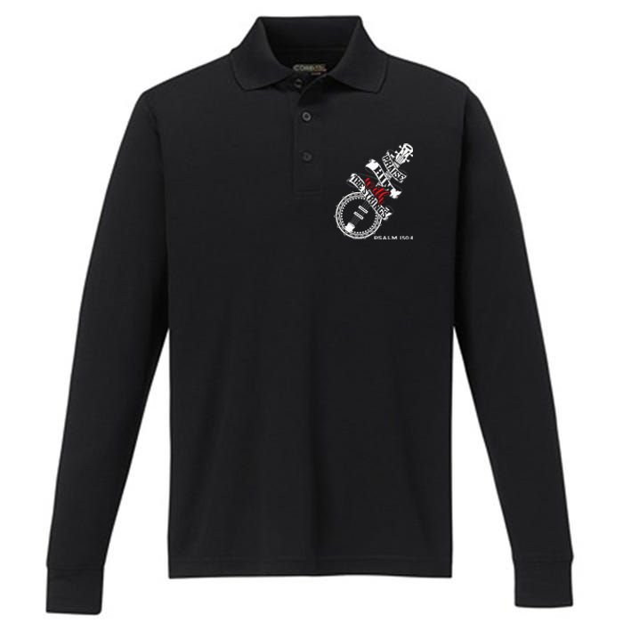 Praise Him With The Strings Banjo Player Bluegrass Performance Long Sleeve Polo