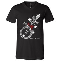 Praise Him With The Strings Banjo Player Bluegrass V-Neck T-Shirt