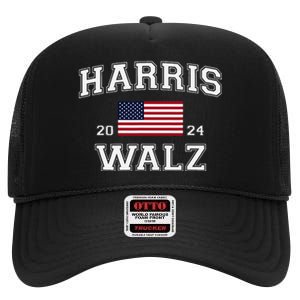 President Harris Walz 2024 Kamala Harris Tim Walz Vote High Crown Mesh Back Trucker Hat