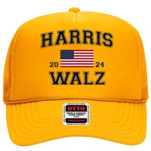 President Harris Walz 2024 Kamala Harris Tim Walz Vote High Crown Mesh Back Trucker Hat