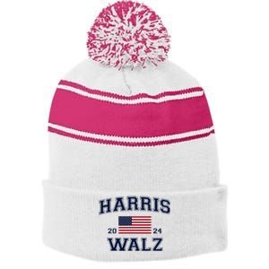 President Harris Walz 2024 Kamala Harris Tim Walz Vote Stripe Pom Pom Beanie