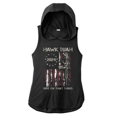 Patriotic Hawk With American Flag Design Ladies PosiCharge Tri-Blend Wicking Draft Hoodie Tank