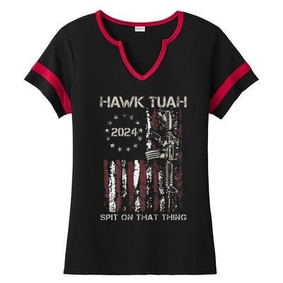 Patriotic Hawk With American Flag Design Ladies Halftime Notch Neck Tee