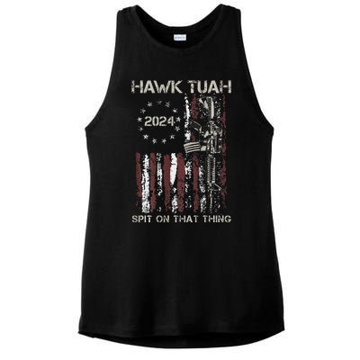 Patriotic Hawk With American Flag Design Ladies PosiCharge Tri-Blend Wicking Tank