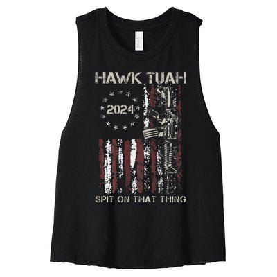 Patriotic Hawk With American Flag Design Women's Racerback Cropped Tank