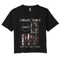 Patriotic Hawk With American Flag Design Women's Crop Top Tee