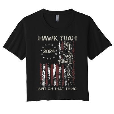 Patriotic Hawk With American Flag Design Women's Crop Top Tee