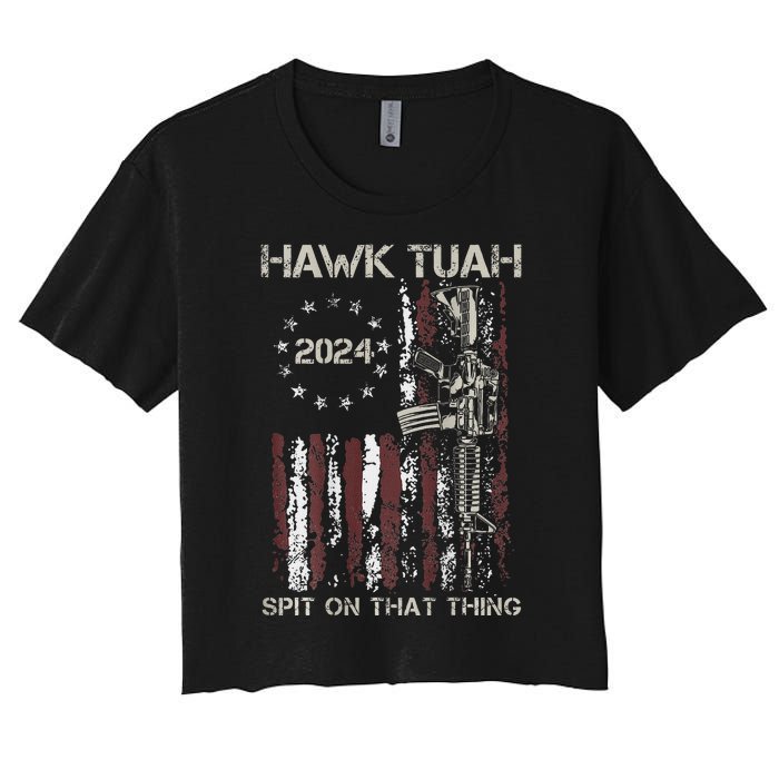 Patriotic Hawk With American Flag Design Women's Crop Top Tee