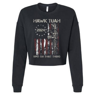 Patriotic Hawk With American Flag Design Cropped Pullover Crew