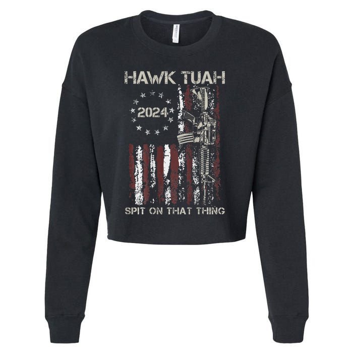 Patriotic Hawk With American Flag Design Cropped Pullover Crew