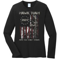 Patriotic Hawk With American Flag Design Ladies Long Sleeve Shirt