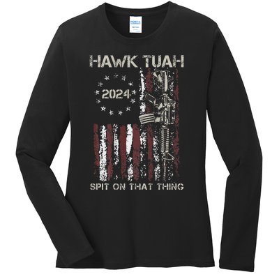 Patriotic Hawk With American Flag Design Ladies Long Sleeve Shirt