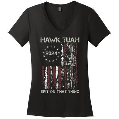 Patriotic Hawk With American Flag Design Women's V-Neck T-Shirt