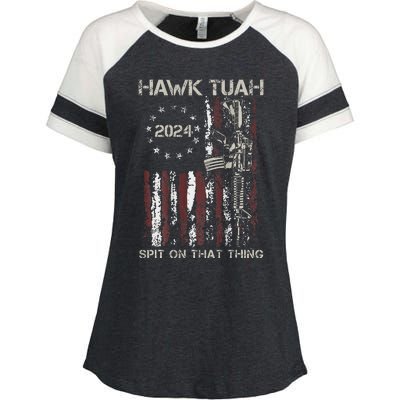 Patriotic Hawk With American Flag Design Enza Ladies Jersey Colorblock Tee