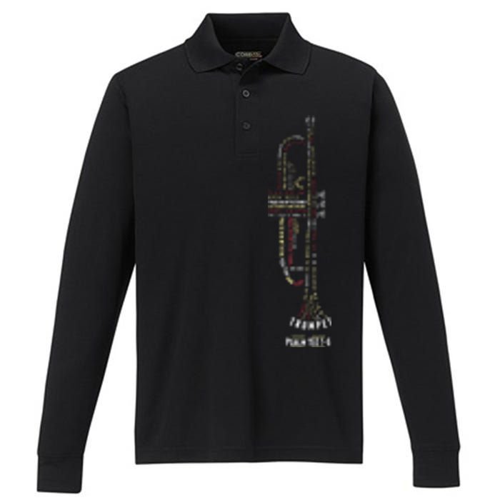 Praise Him With Strings Psalm 150 For Trumpet Player Performance Long Sleeve Polo