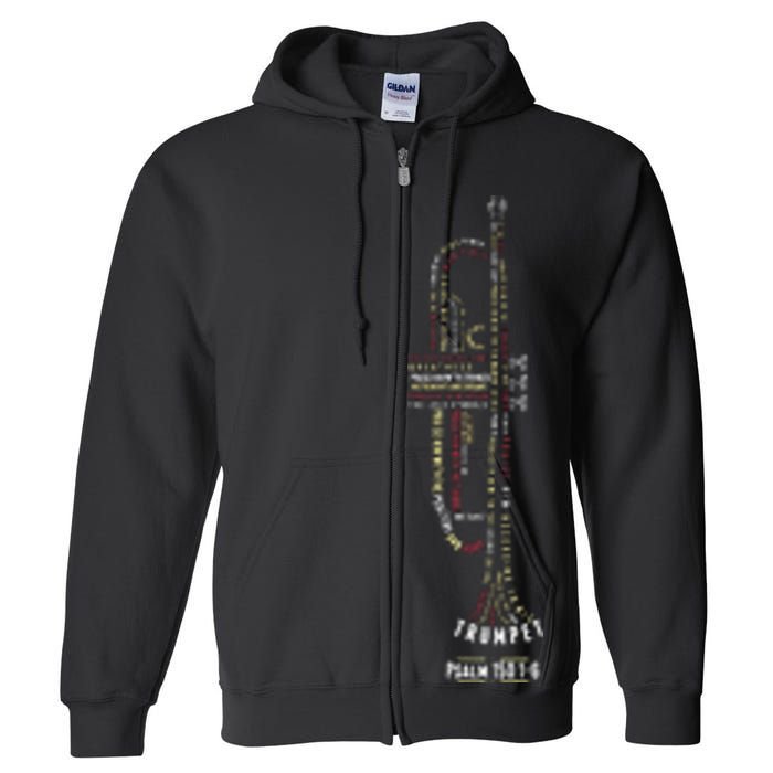 Praise Him With Strings Psalm 150 For Trumpet Player Full Zip Hoodie