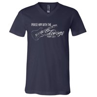 Praise Him With The Strings Christian Guitar God Worship V-Neck T-Shirt