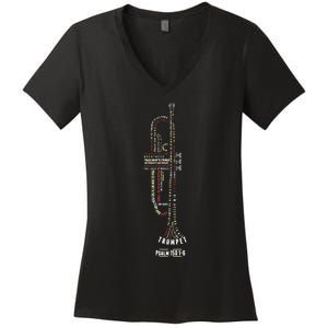 Praise Him With Strings Psalm 150 For Trumpet Player Women's V-Neck T-Shirt