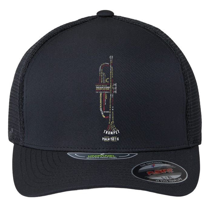 Praise Him With Strings Psalm 150 For Trumpet Player Flexfit Unipanel Trucker Cap