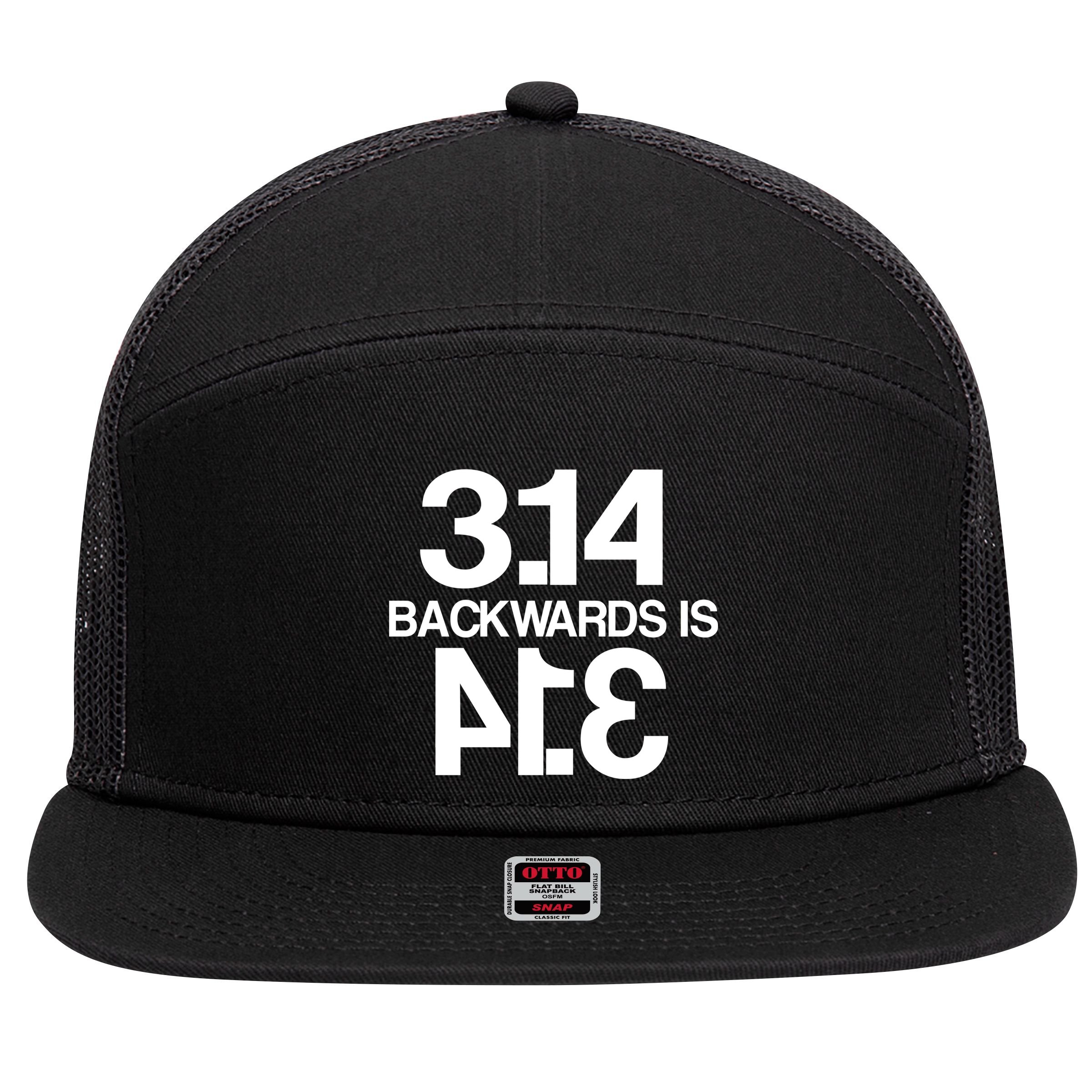 Pi 3.14 Backwards Is Pie 7 Panel Mesh Trucker Snapback Hat