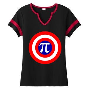 Pi Day America Superhero Crest 3.14 Math Geek Ladies Halftime Notch Neck Tee