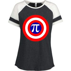 Pi Day America Superhero Crest 3.14 Math Geek Enza Ladies Jersey Colorblock Tee