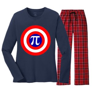 Pi Day America Superhero Crest 3.14 Math Geek Women's Long Sleeve Flannel Pajama Set 