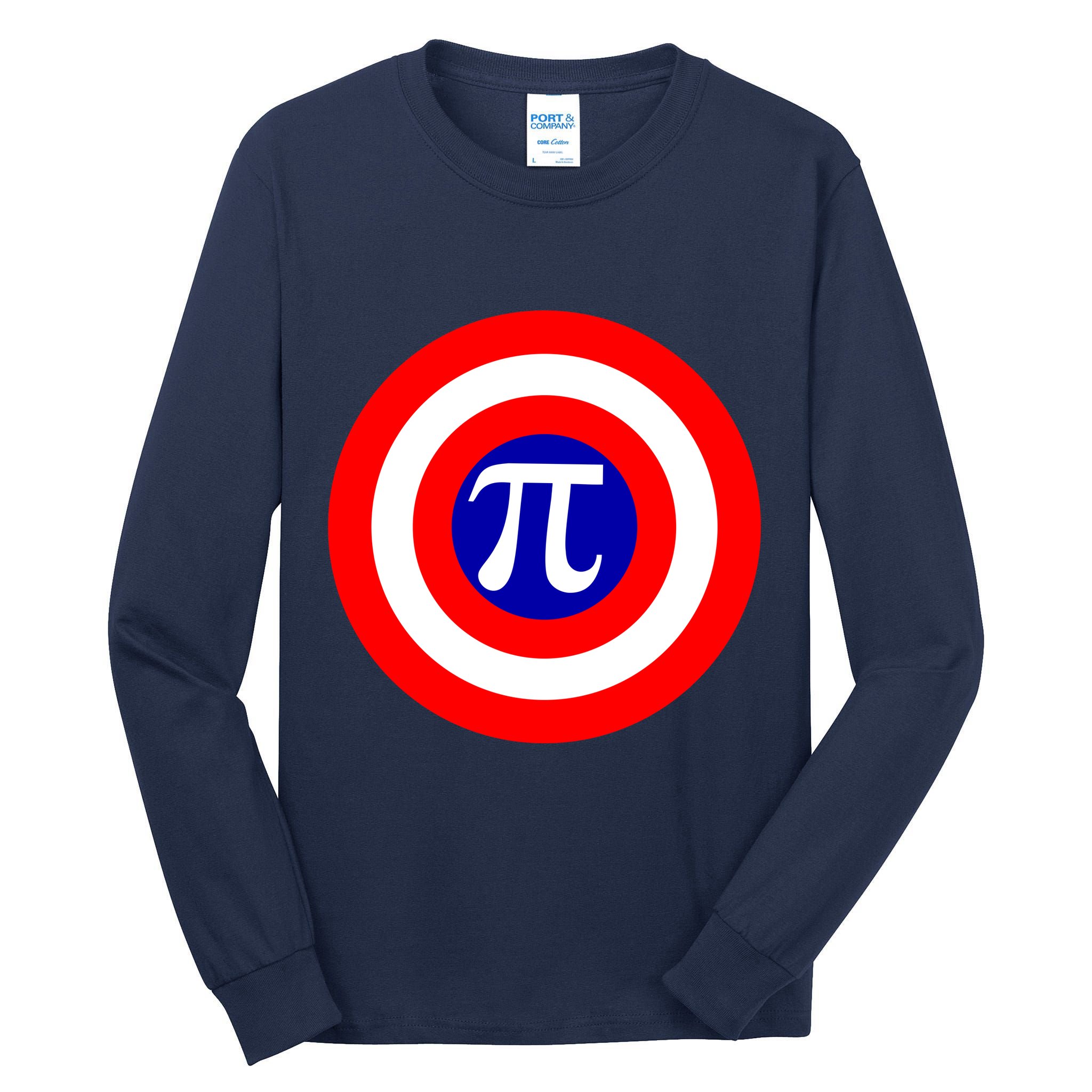 Pi Day America Superhero Crest 3.14 Math Geek Tall Long Sleeve T-Shirt
