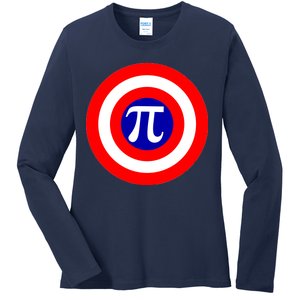 Pi Day America Superhero Crest 3.14 Math Geek Ladies Long Sleeve Shirt