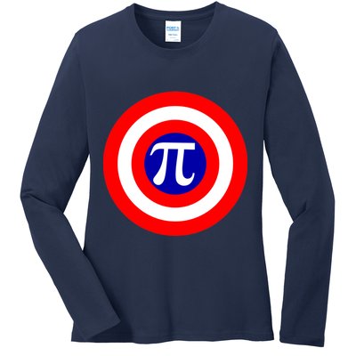 Pi Day America Superhero Crest 3.14 Math Geek Ladies Long Sleeve Shirt