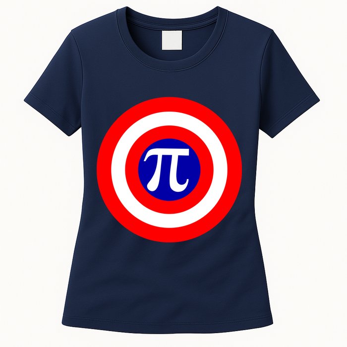 Pi Day America Superhero Crest 3.14 Math Geek Womens T-Shirt
