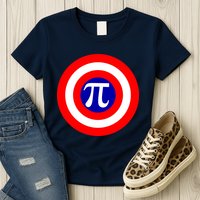 Pi Day America Superhero Crest 3.14 Math Geek Womens T-Shirt