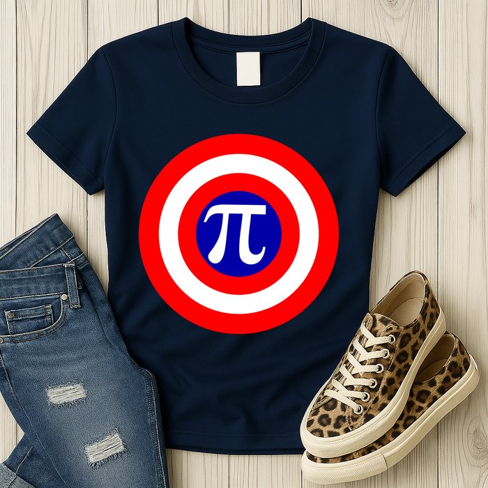 Pi Day America Superhero Crest 3.14 Math Geek Womens T-Shirt