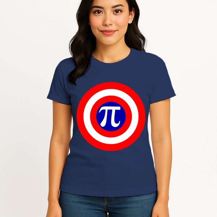 Pi Day America Superhero Crest 3.14 Math Geek Womens T-Shirt