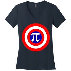 Pi Day America Superhero Crest 3.14 Math Geek Women's V-Neck T-Shirt