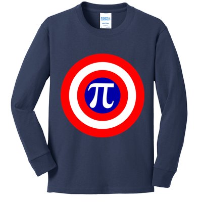 Pi Day America Superhero Crest 3.14 Math Geek Kids Long Sleeve Shirt