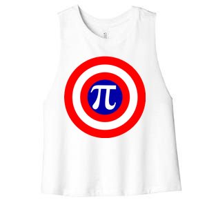 Pi Day America Superhero Crest 3.14 Math Geek Women's Racerback Cropped Tank