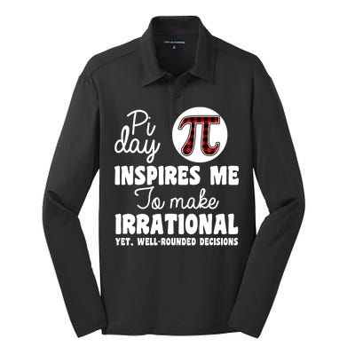 Pi Inspires Me Funny Pi Day 3.14 Silk Touch Performance Long Sleeve Polo