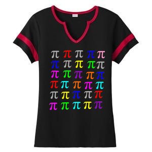 Pi Plaid Rainbow Pride Pi Day Collage Ladies Halftime Notch Neck Tee