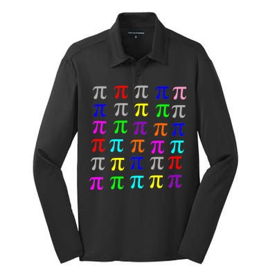 Pi Plaid Rainbow Pride Pi Day Collage Silk Touch Performance Long Sleeve Polo