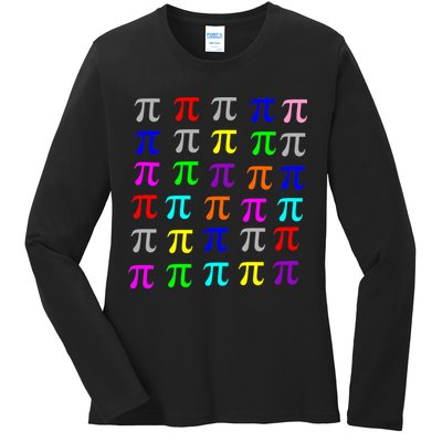 Pi Plaid Rainbow Pride Pi Day Collage Ladies Long Sleeve Shirt
