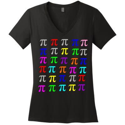 Pi Plaid Rainbow Pride Pi Day Collage Women's V-Neck T-Shirt
