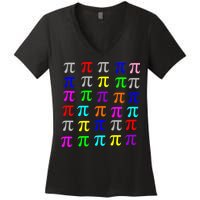 Pi Plaid Rainbow Pride Pi Day Collage Women's V-Neck T-Shirt