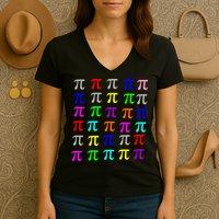 Pi Plaid Rainbow Pride Pi Day Collage Women's V-Neck T-Shirt