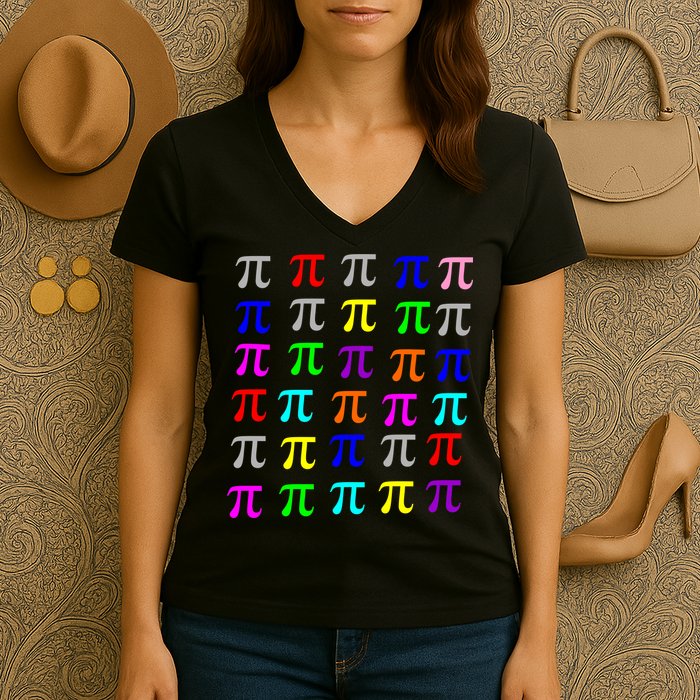 Pi Plaid Rainbow Pride Pi Day Collage Women's V-Neck T-Shirt
