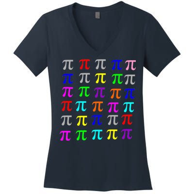 Pi Plaid Rainbow Pride Pi Day Collage Women's V-Neck T-Shirt